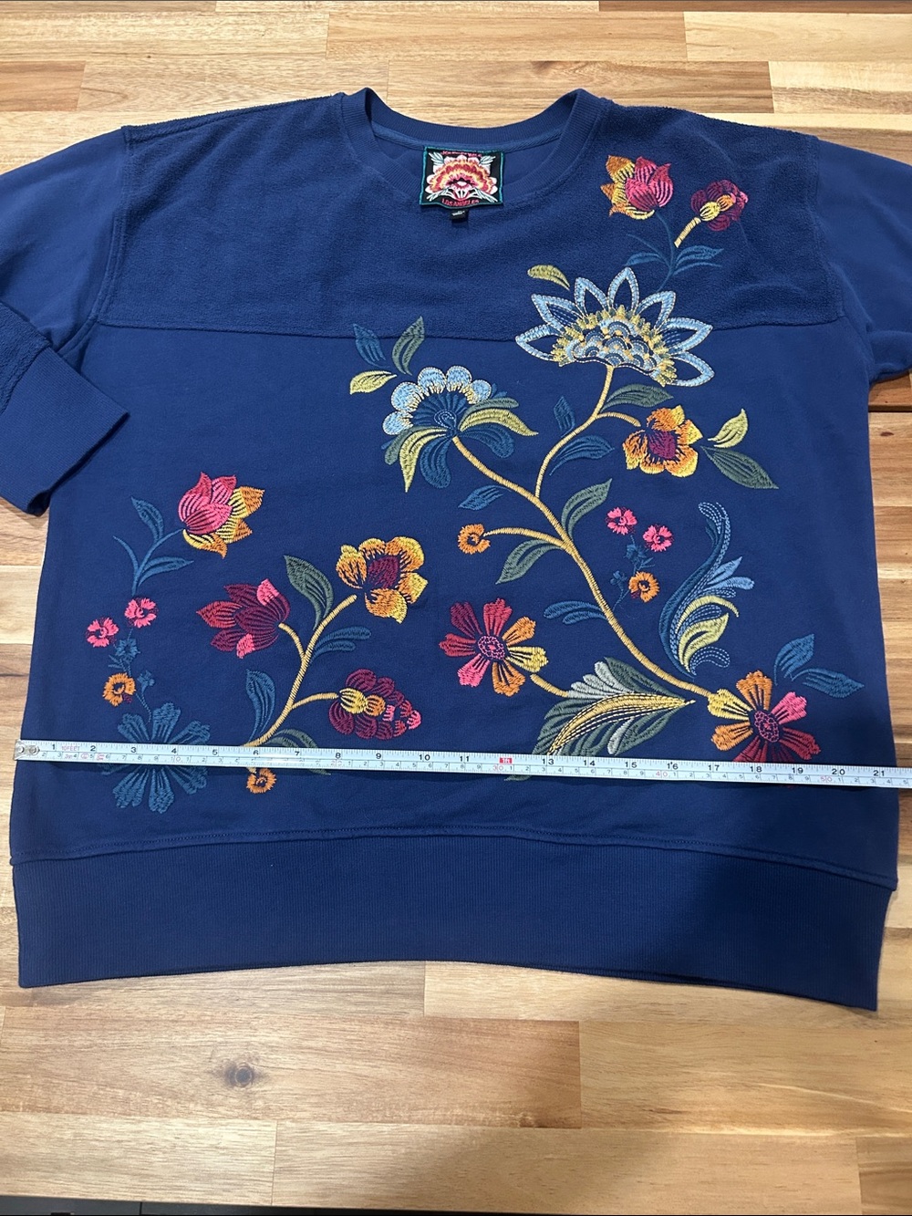 Johnny Was Blue Floral Embroidered Sweatshirt - Picture 6 of 12